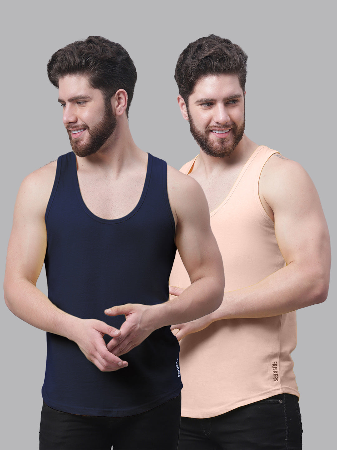 Men's Pack Of 2 Solid Pure Cotton Innerwear Gym Vest - Friskers