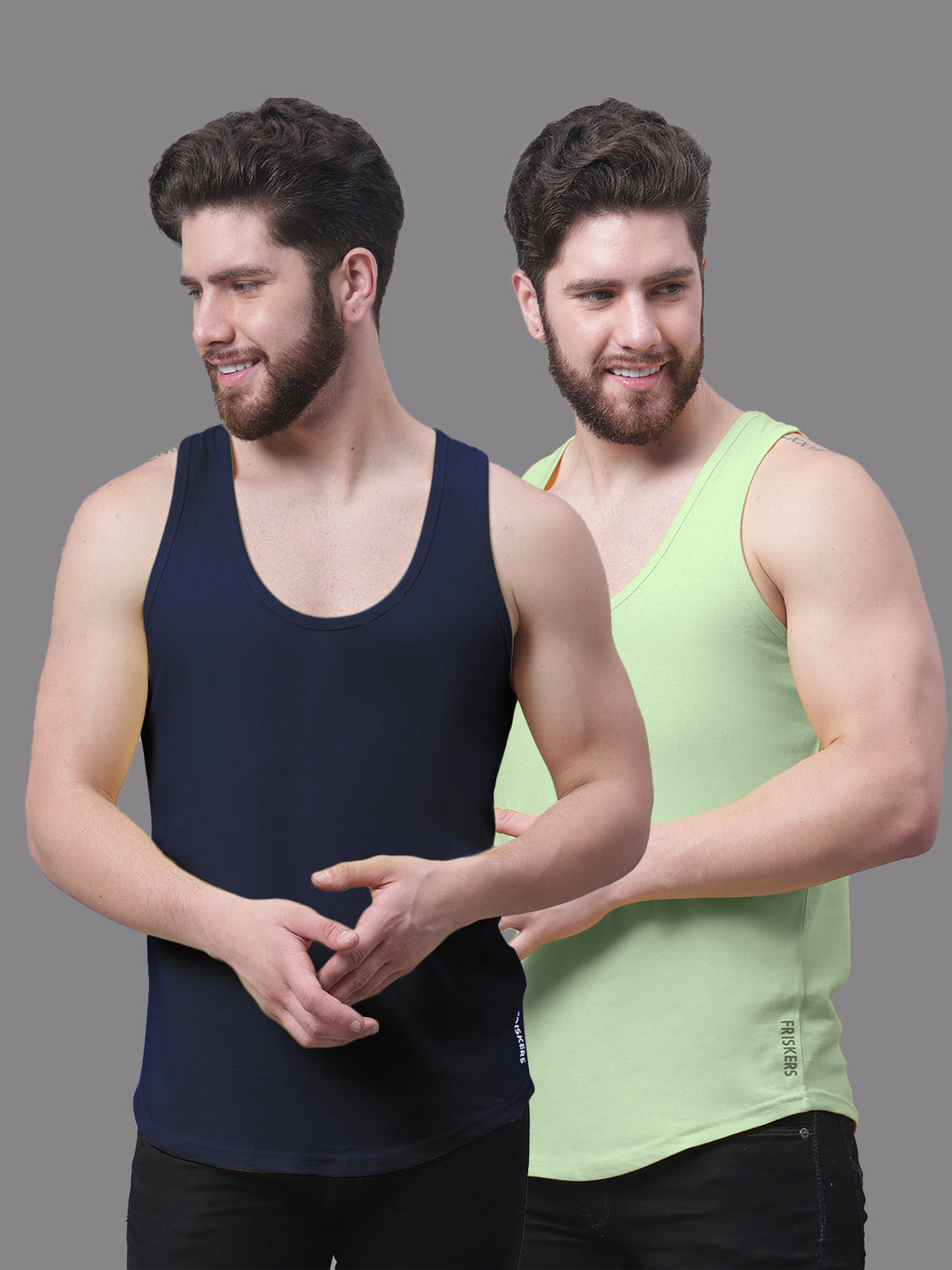 Men's Pack Of 2 Solid Pure Cotton Innerwear Gym Vest - Friskers