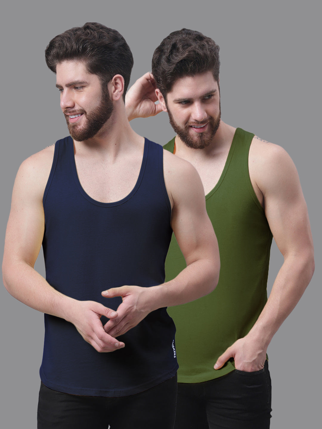 Men's Pack Of 2 Solid Pure Cotton Innerwear Gym Vest - Friskers