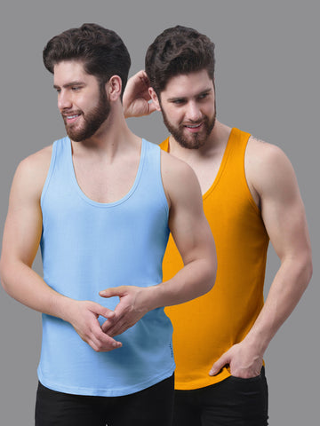 Men's Pack Of 2 Solid Pure Cotton Innerwear Gym Vest - Friskers