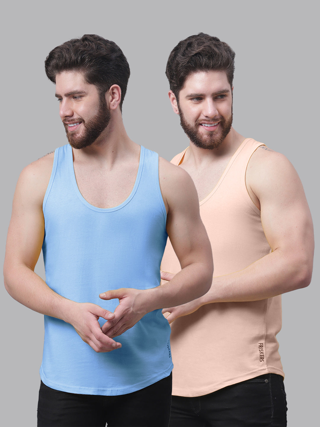 Men's Pack Of 2 Solid Pure Cotton Innerwear Gym Vest - Friskers