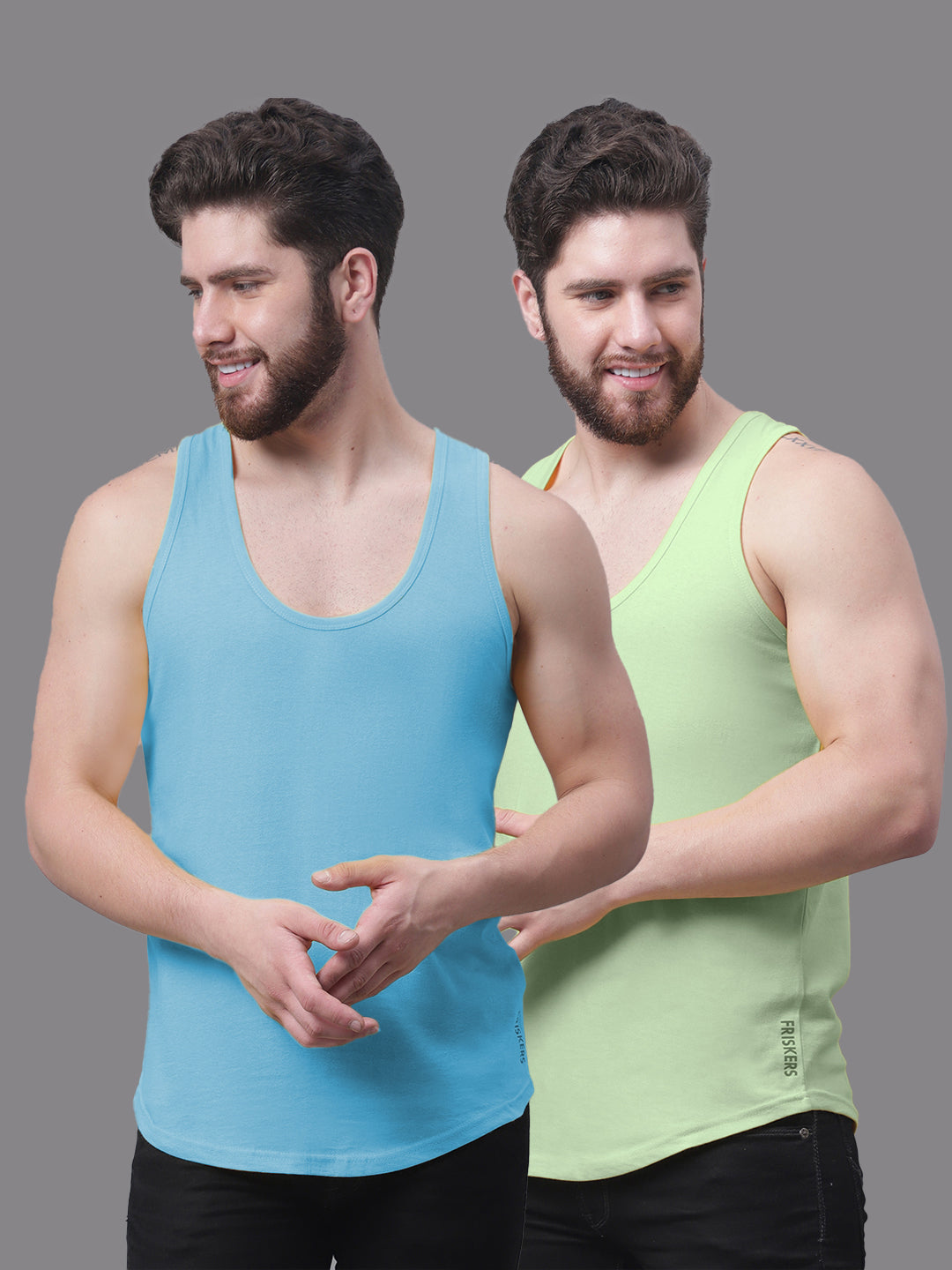 Men's Pack Of 2 Solid Pure Cotton Innerwear Gym Vest - Friskers