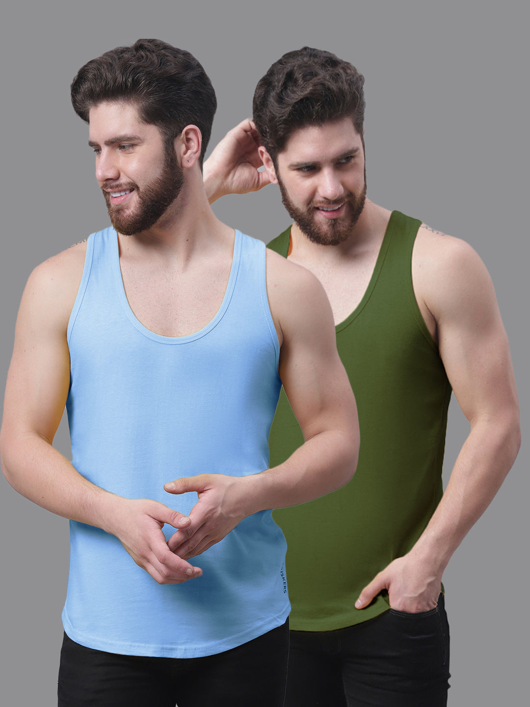 Men's Pack Of 2 Solid Pure Cotton Innerwear Gym Vest - Friskers