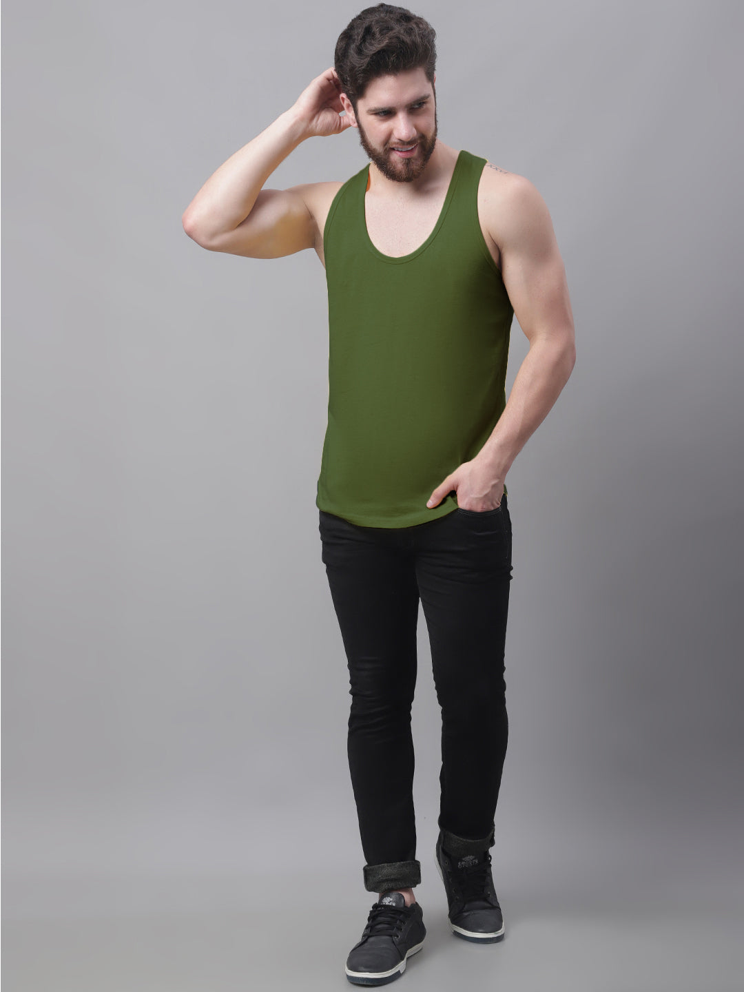 Men's Pack Of 2 Solid Pure Cotton Innerwear Gym Vest - Friskers