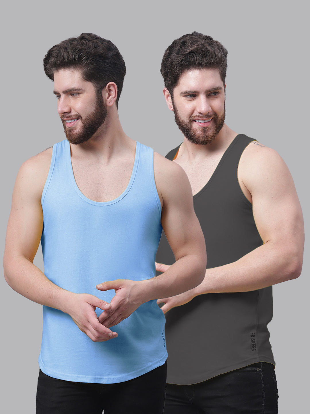 Men's Pack Of 2 Solid Pure Cotton Innerwear Gym Vest - Friskers