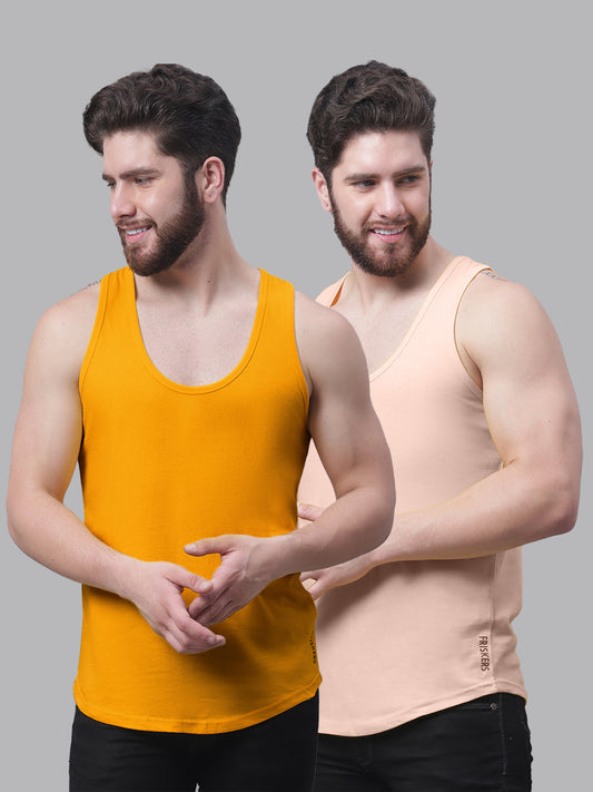 Men's Pack Of 2 Solid Pure Cotton Innerwear Gym Vest - Friskers