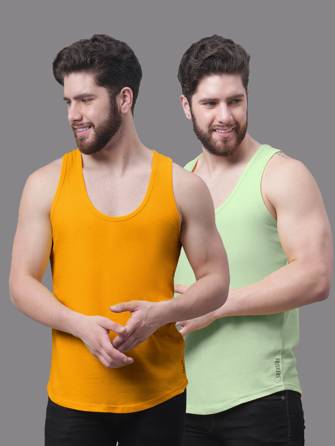 Men's Pack Of 2 Solid Pure Cotton Innerwear Gym Vest - Friskers