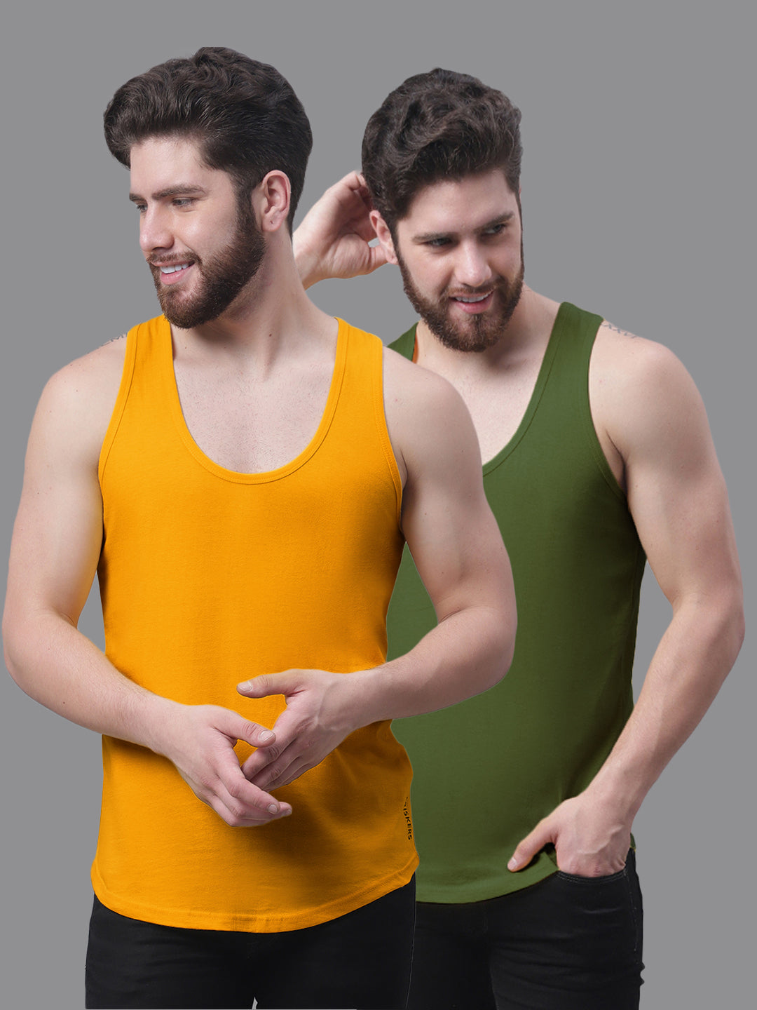 Men's Pack Of 2 Solid Pure Cotton Innerwear Gym Vest - Friskers