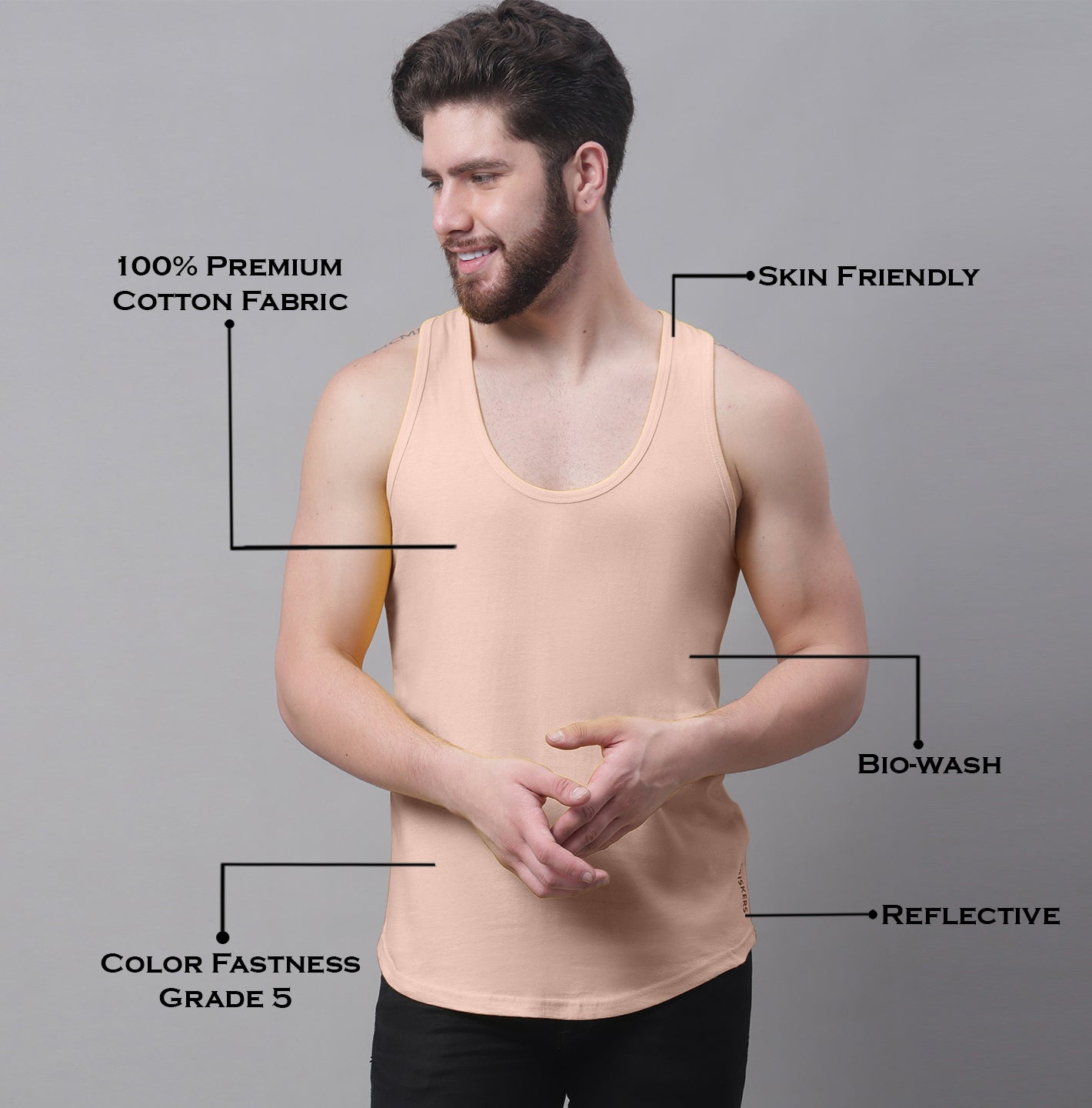 Men's Pack Of 2 Coral & Pista Solid Pure Cotton Innerwear Gym Vest - Friskers