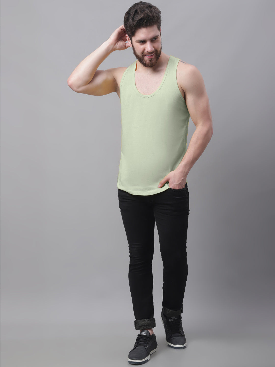 Men's Pack Of 2 Coral & Pista Solid Pure Cotton Innerwear Gym Vest - Friskers