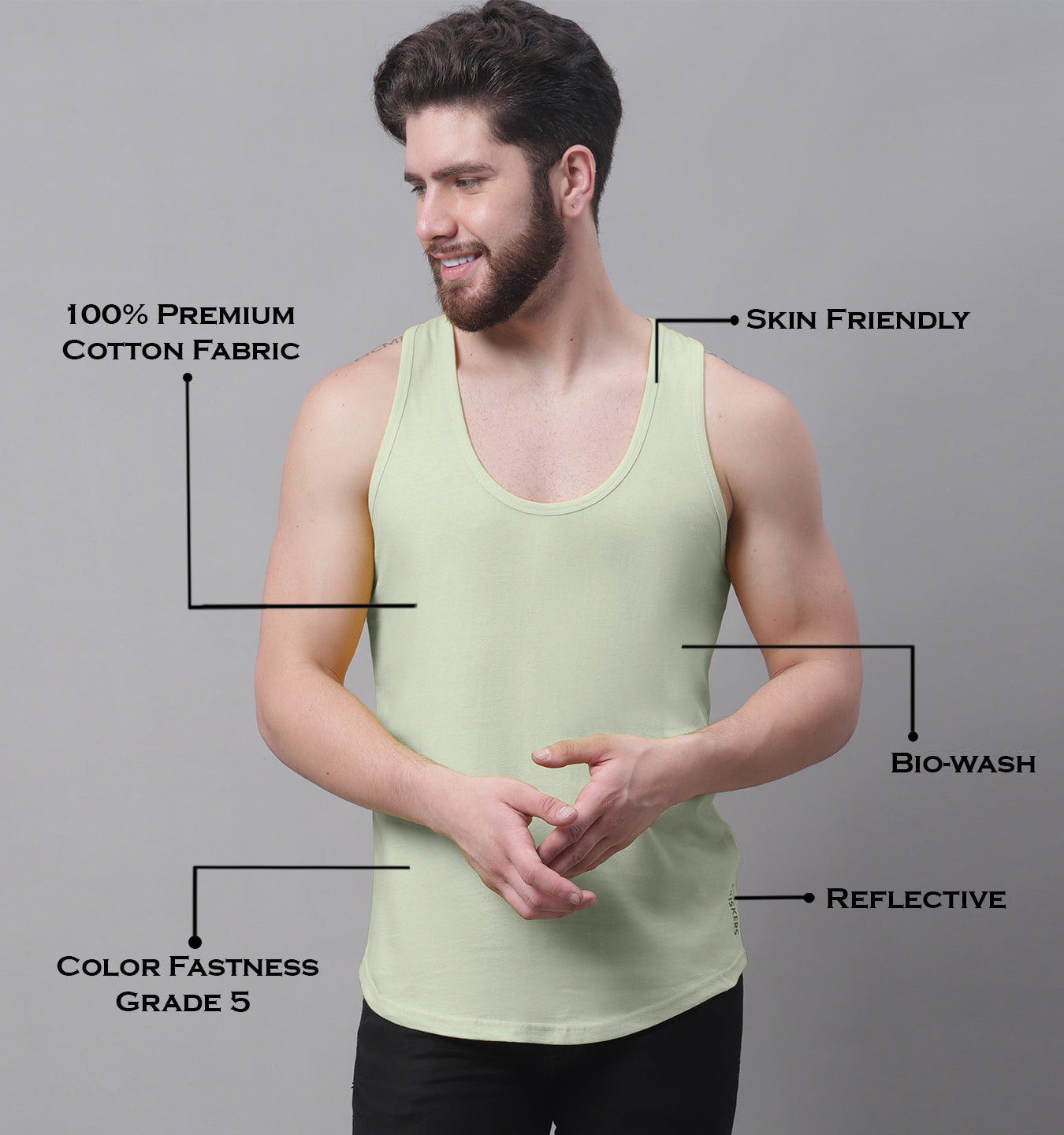 Men's Pack Of 2 Pista & Olive Green Solid Pure Cotton Innerwear Gym Vest - Friskers