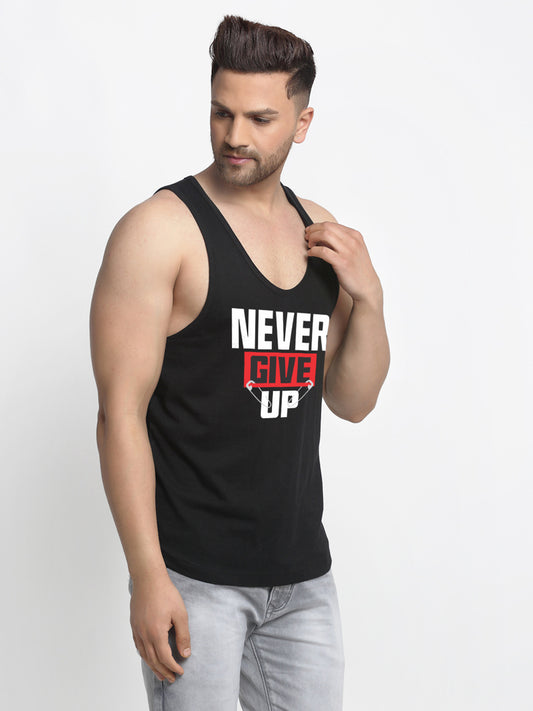 Men's Never Give Up printed Sleeveless Pure Cotton Gym Vest - Friskers