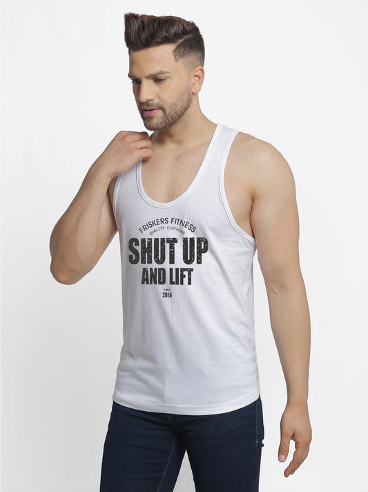 Men's Shut Up And Lift printed Sleeveless Pure Cotton Gym Vest - Friskers