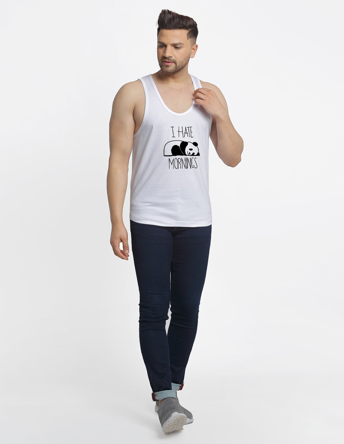 I hate Morning Printed Innerwear Gym Vest - Friskers