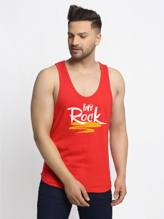 Men's Lets Rock printed Pure Cotton Gym Vest - Friskers