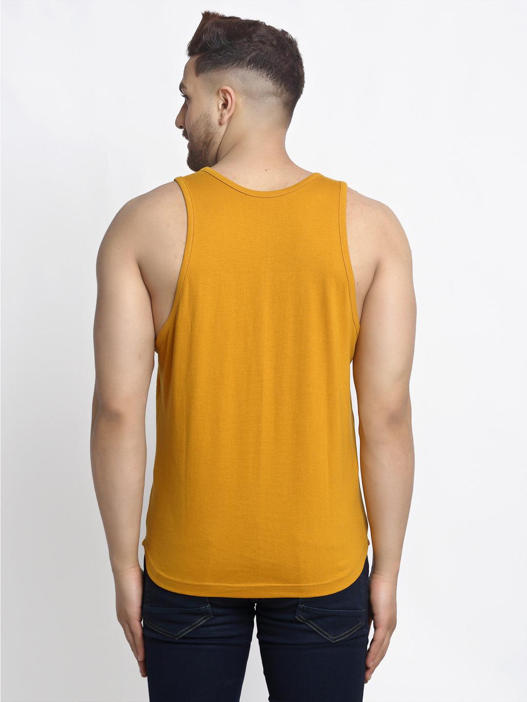Men's Pack of 2 Blak & Mustard Printed Gym vest - Friskers