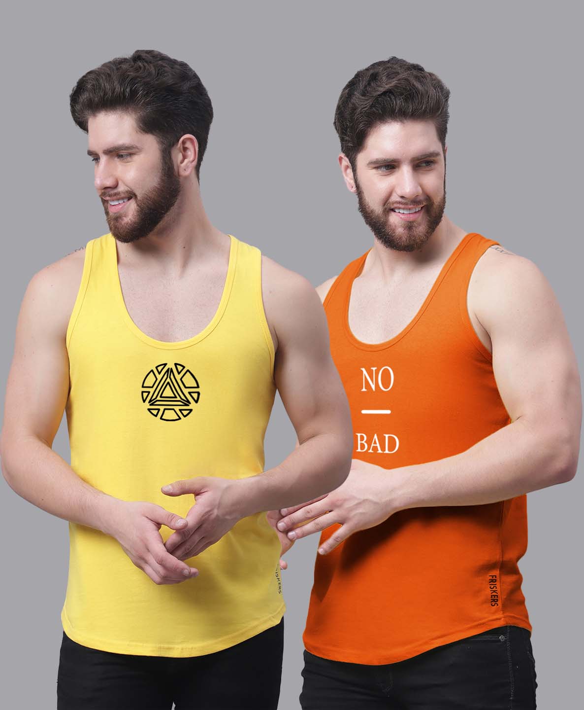 Men's Pack of 2 Pure Cotton Printed Gym vest - Friskers