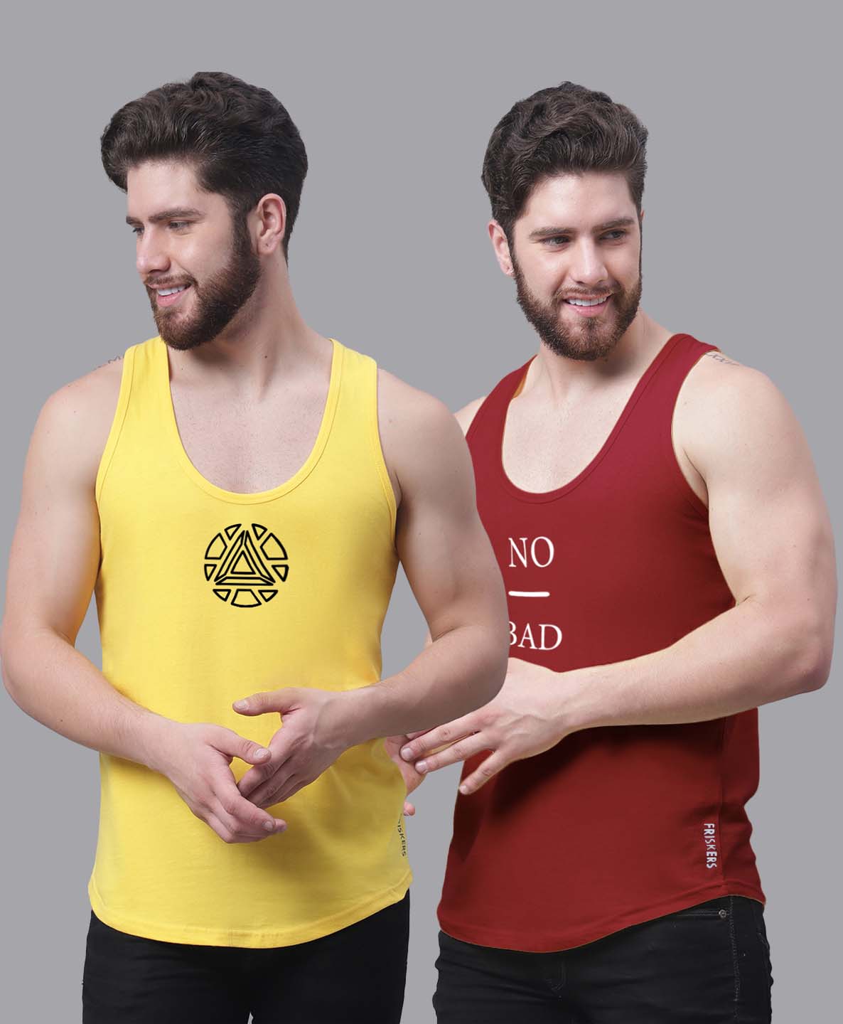 Men's Pack of 2 Pure Cotton Printed Gym vest - Friskers