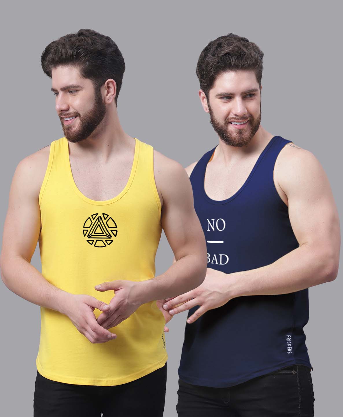 Men's Pack of 2 Pure Cotton Printed Gym vest - Friskers