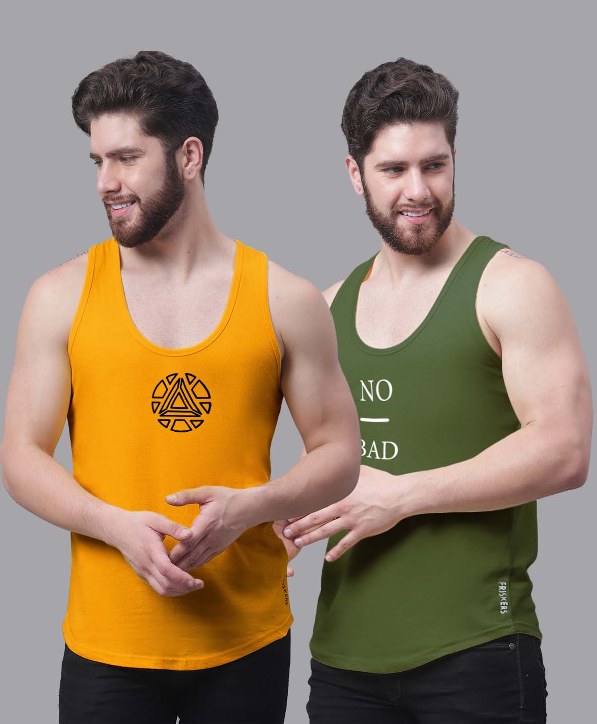Men's Pack of 2 Pure Cotton Printed Gym vest - Friskers