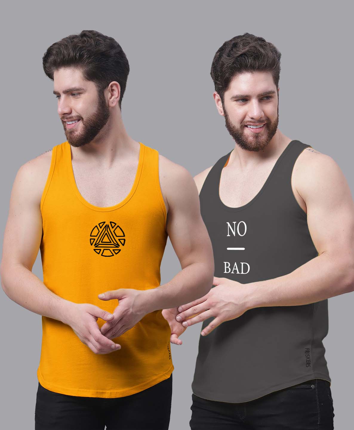 Men's Pack of 2 Pure Cotton Printed Gym vest - Friskers