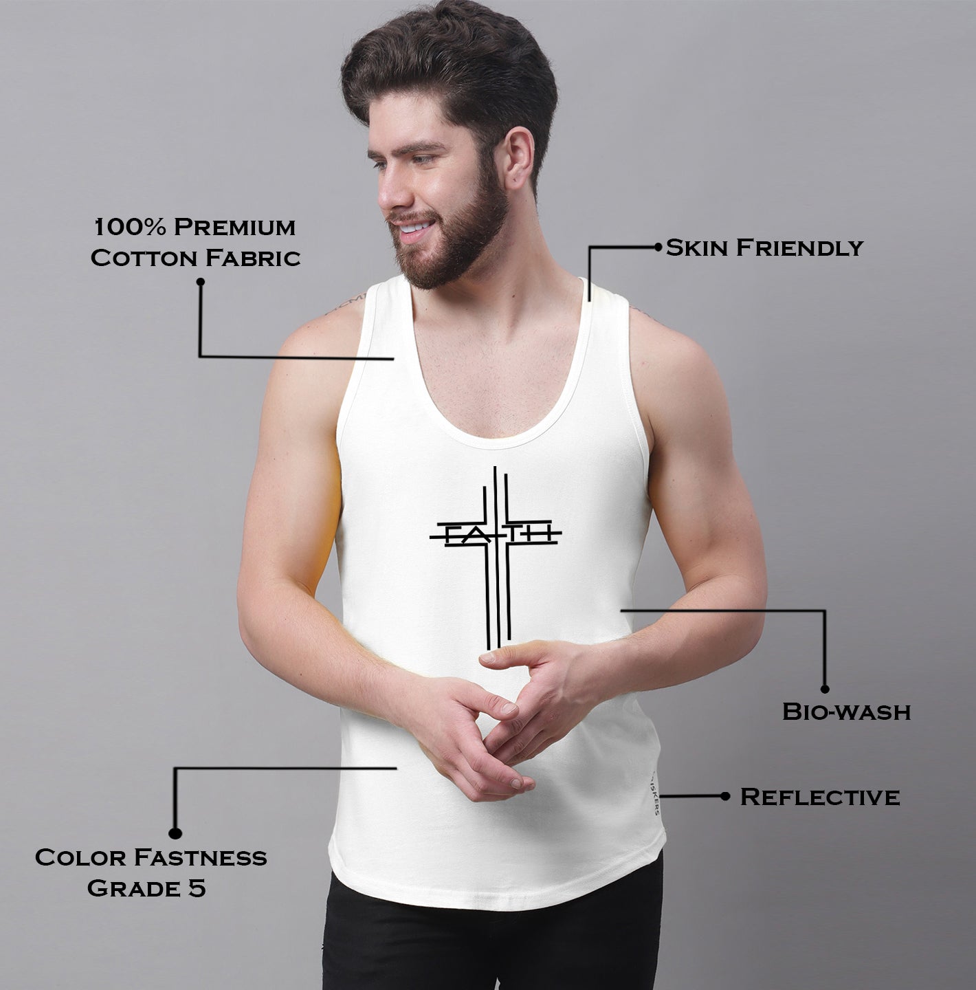 Men's Faith Dry Fit Pure Cotton Gym Vest - Friskers