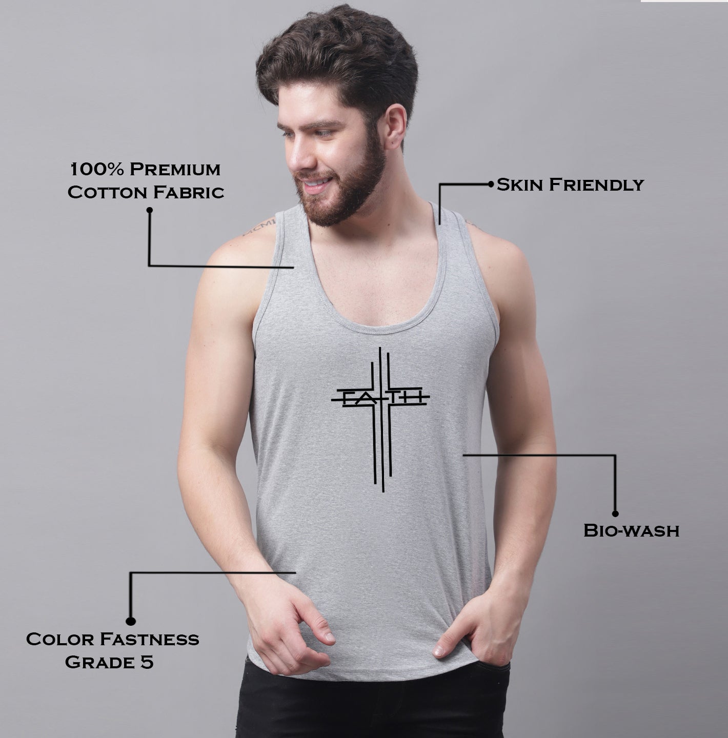 Men's Faith Dry Fit Pure Cotton Gym Vest - Friskers