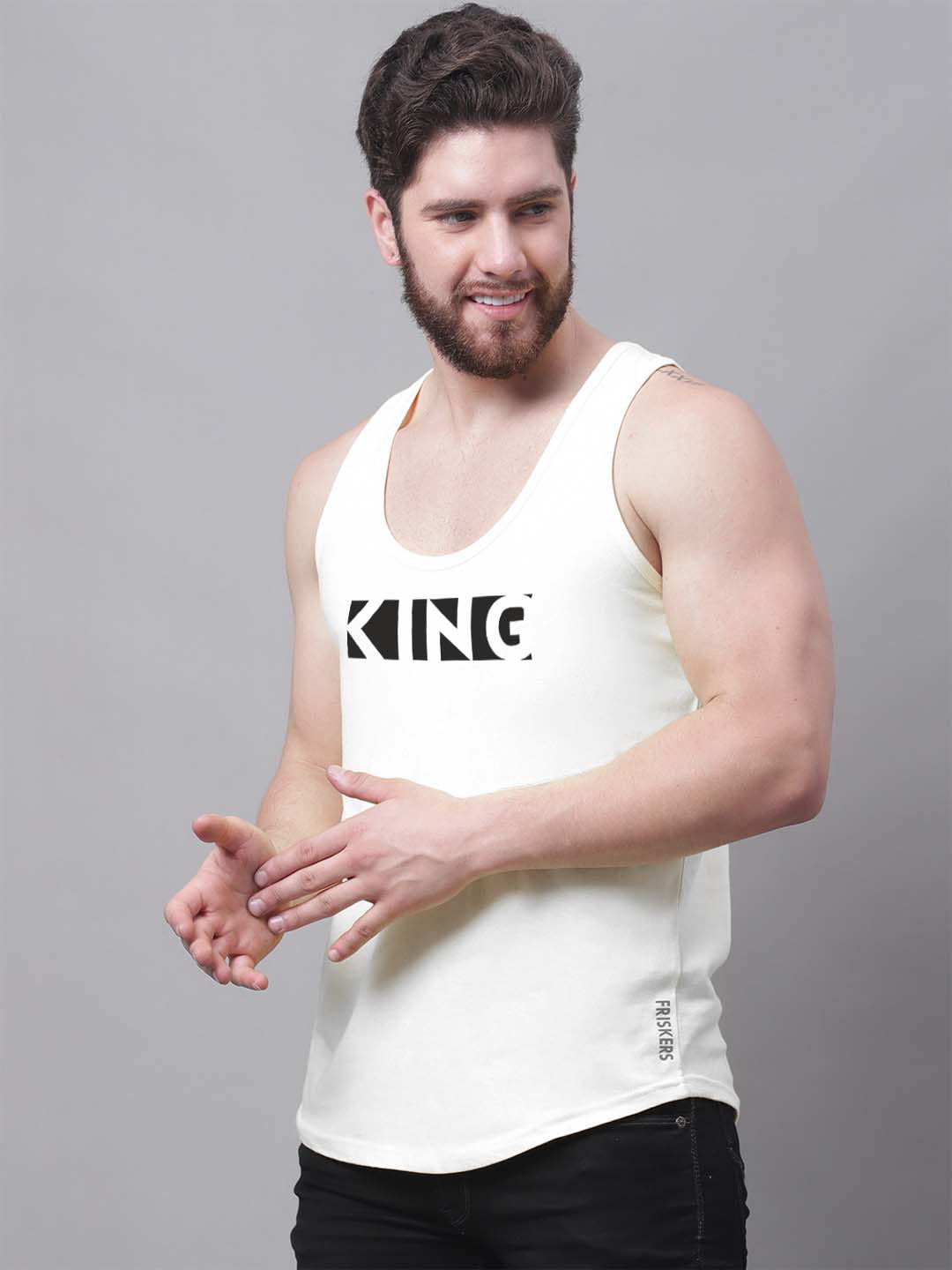 Men's King printed Pure Cotton Gym Vest - Friskers