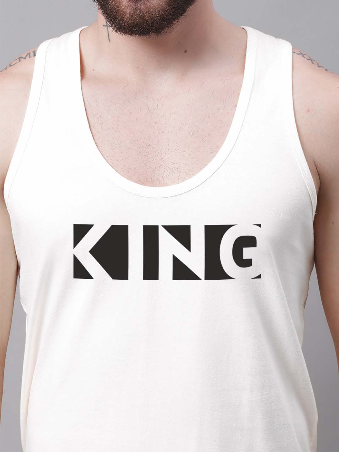 Men's King printed Pure Cotton Gym Vest - Friskers