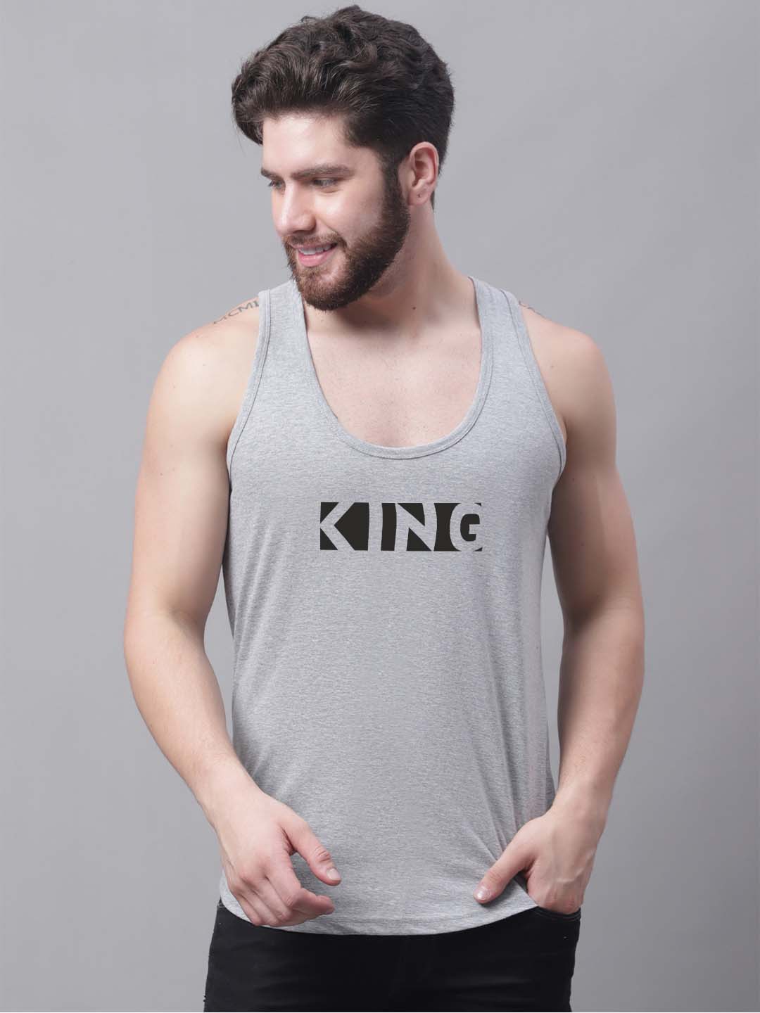 Men's King printed Pure Cotton Gym Vest - Friskers