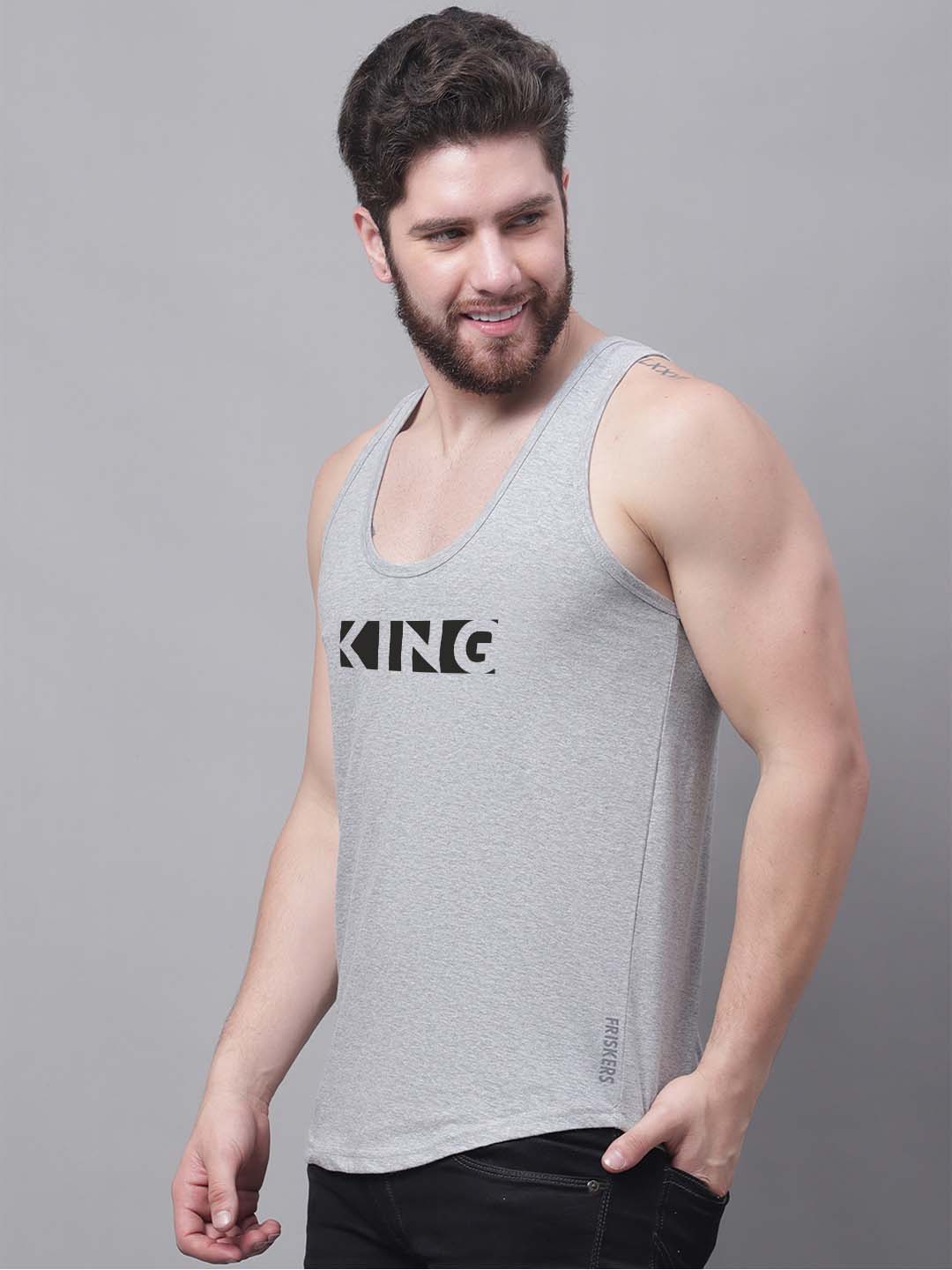 Men's King printed Pure Cotton Gym Vest - Friskers