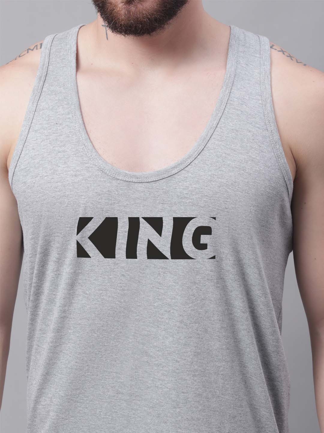 Men's King printed Pure Cotton Gym Vest - Friskers