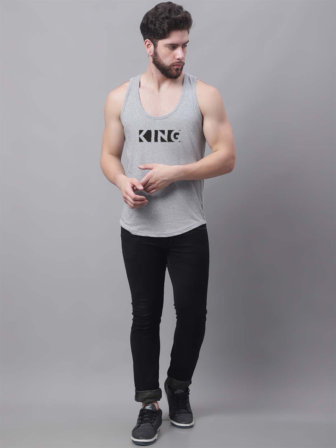 Men's King printed Pure Cotton Gym Vest - Friskers