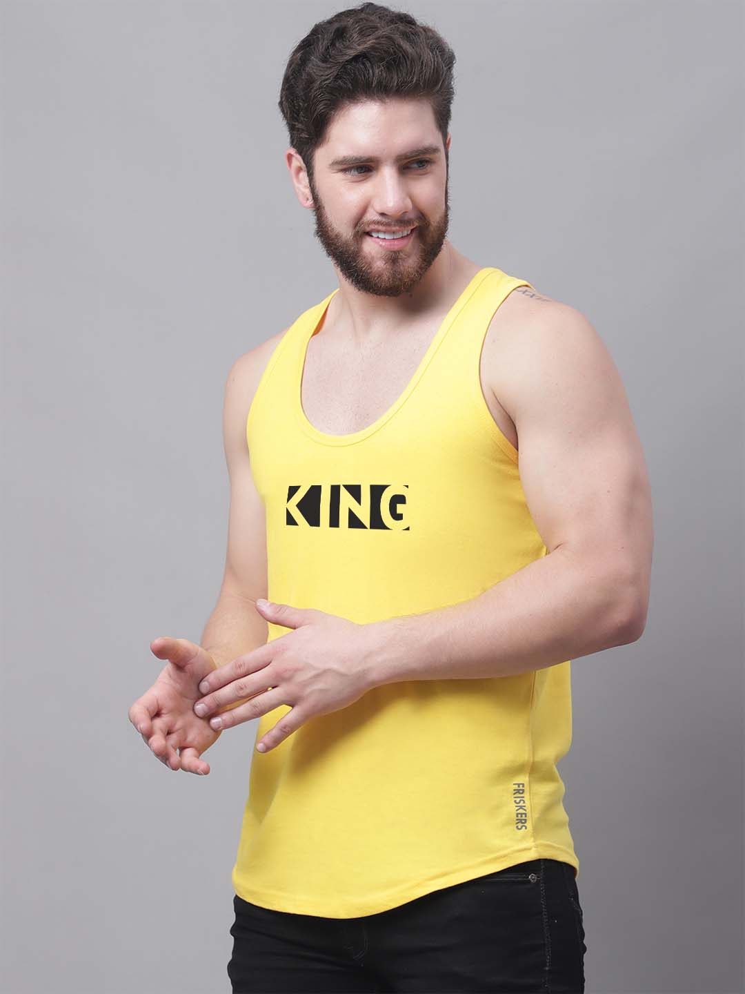 Men's King printed Pure Cotton Gym Vest - Friskers