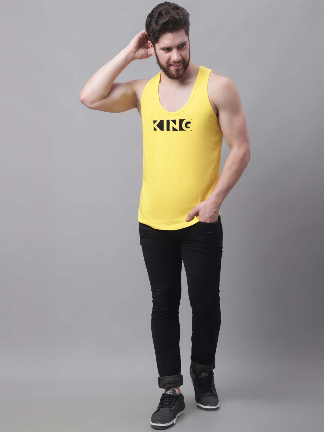 Men's King printed Pure Cotton Gym Vest - Friskers