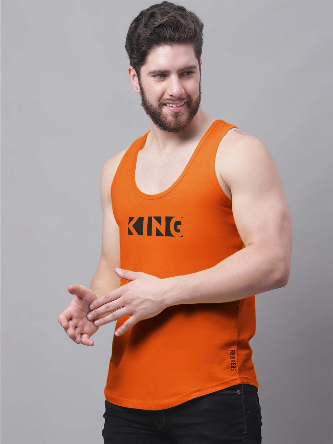 Men's King printed Pure Cotton Gym Vest - Friskers