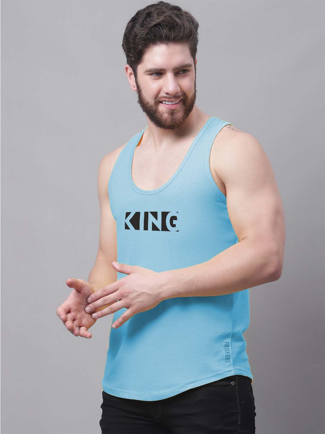 Men's King printed Pure Cotton Gym Vest - Friskers