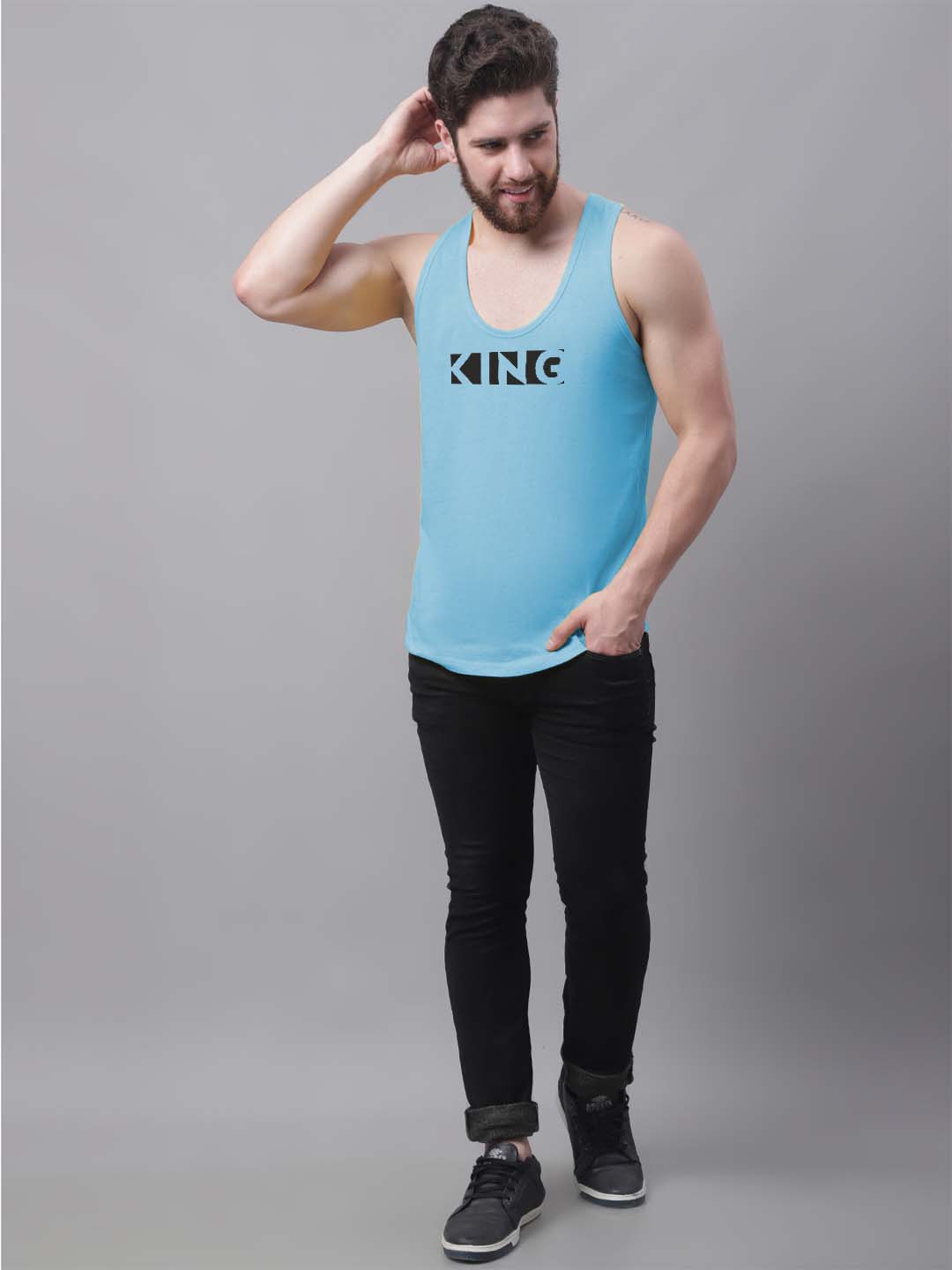 Men's King printed Pure Cotton Gym Vest - Friskers