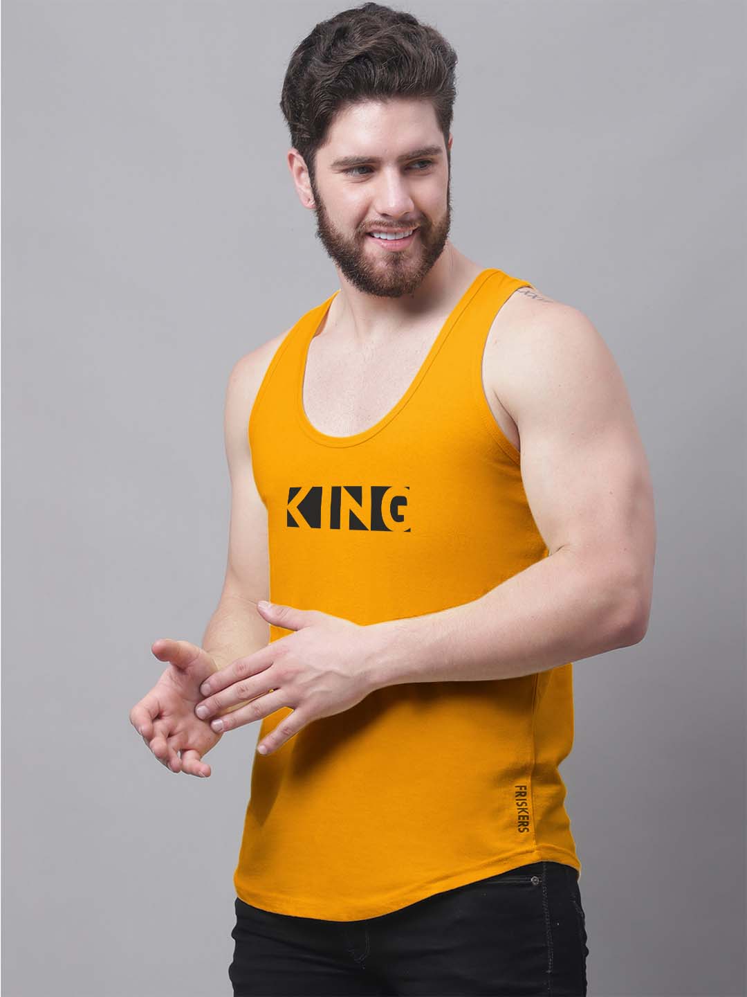 Men's King printed Pure Cotton Gym Vest - Friskers