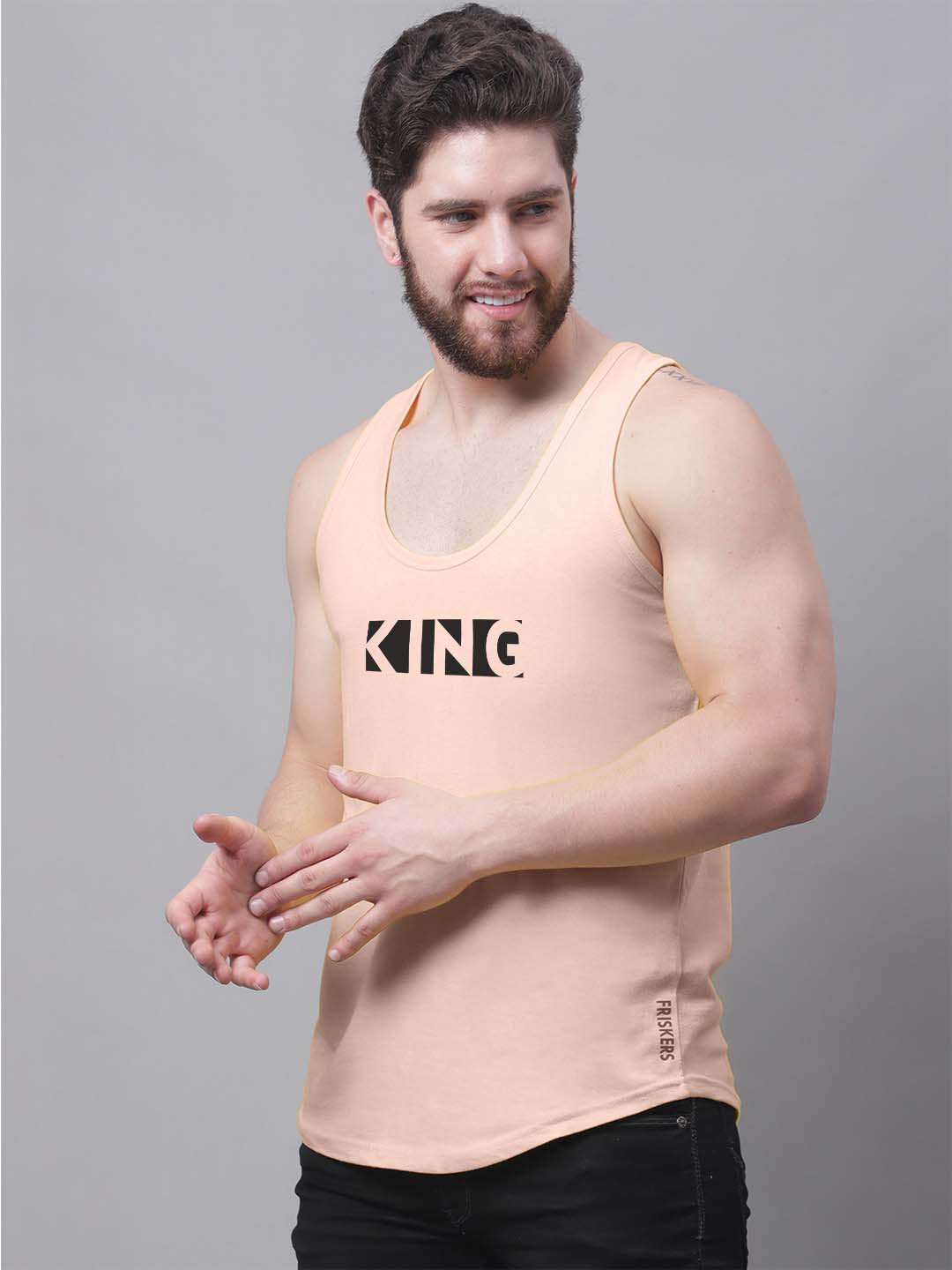 Men's King printed Pure Cotton Gym Vest - Friskers
