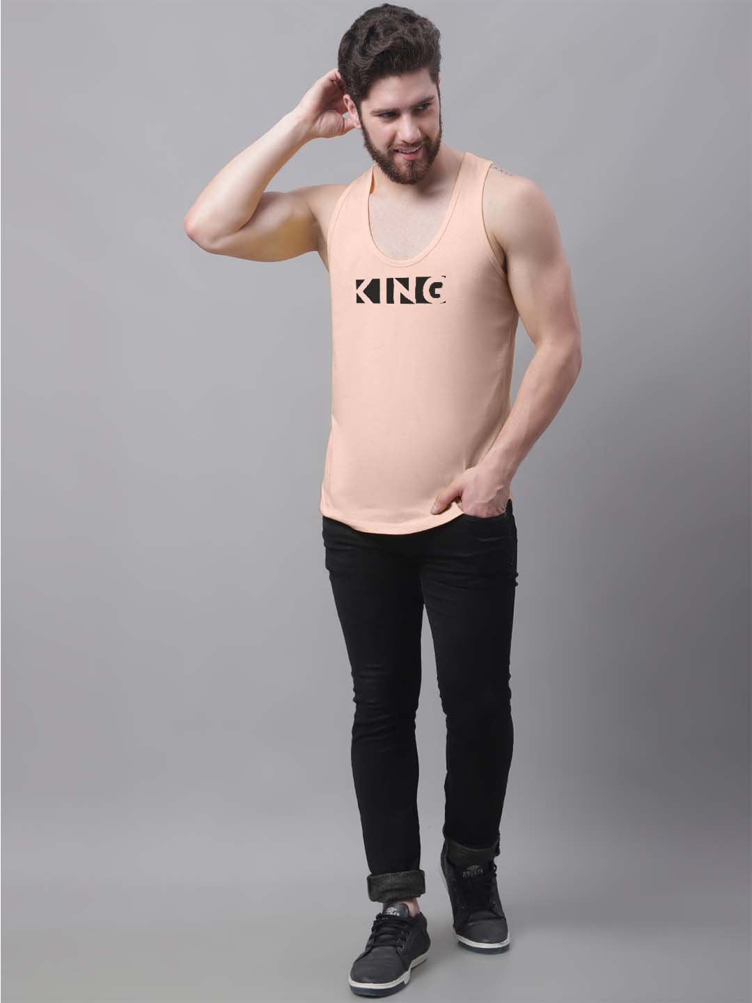Men's King printed Pure Cotton Gym Vest - Friskers