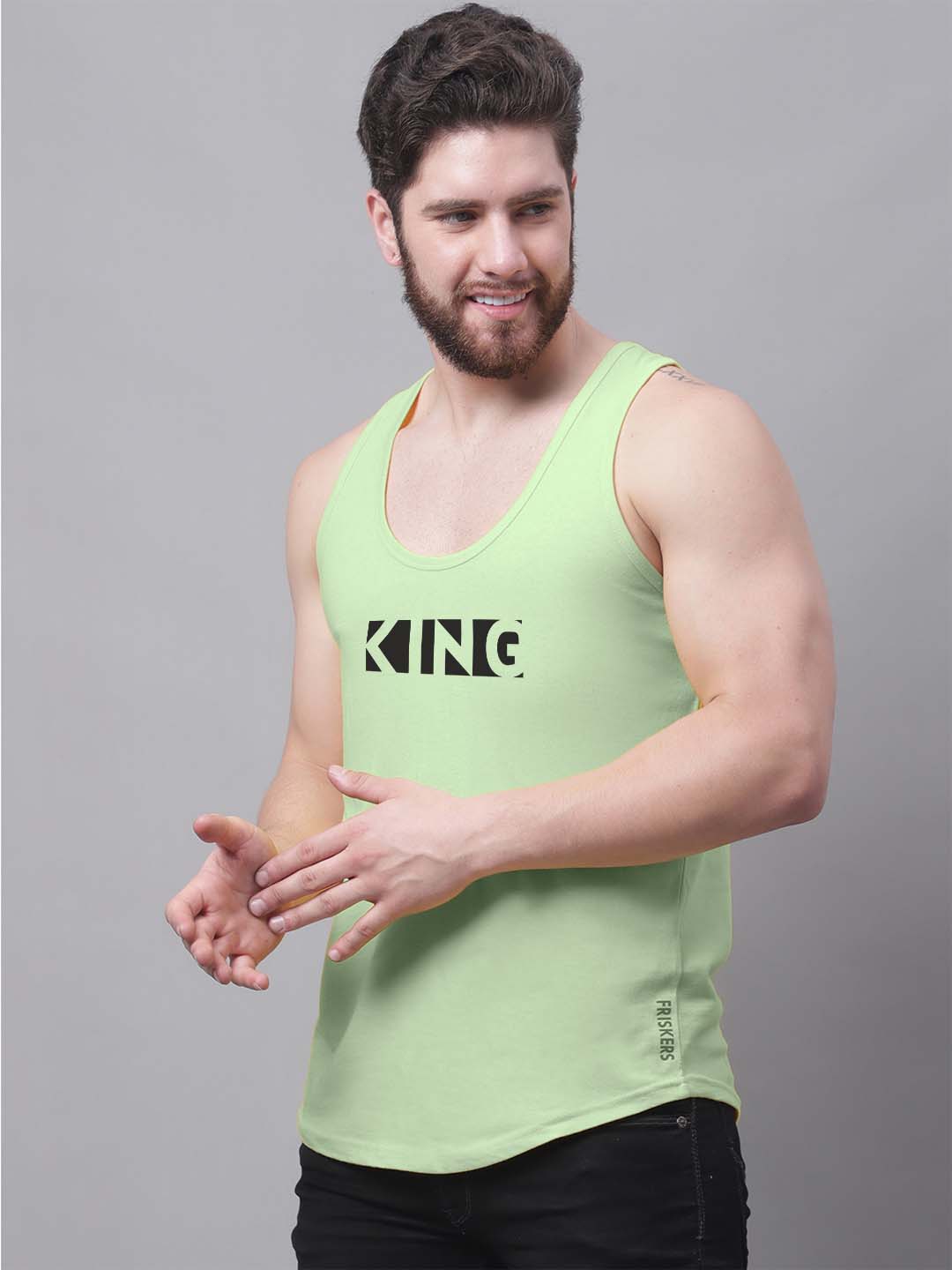 Men's King printed Pure Cotton Gym Vest - Friskers