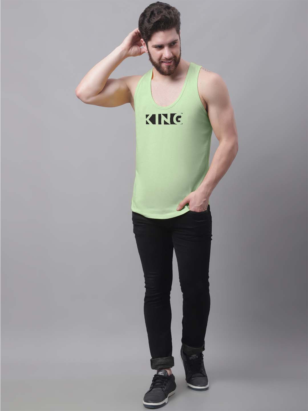 Men's King printed Pure Cotton Gym Vest - Friskers