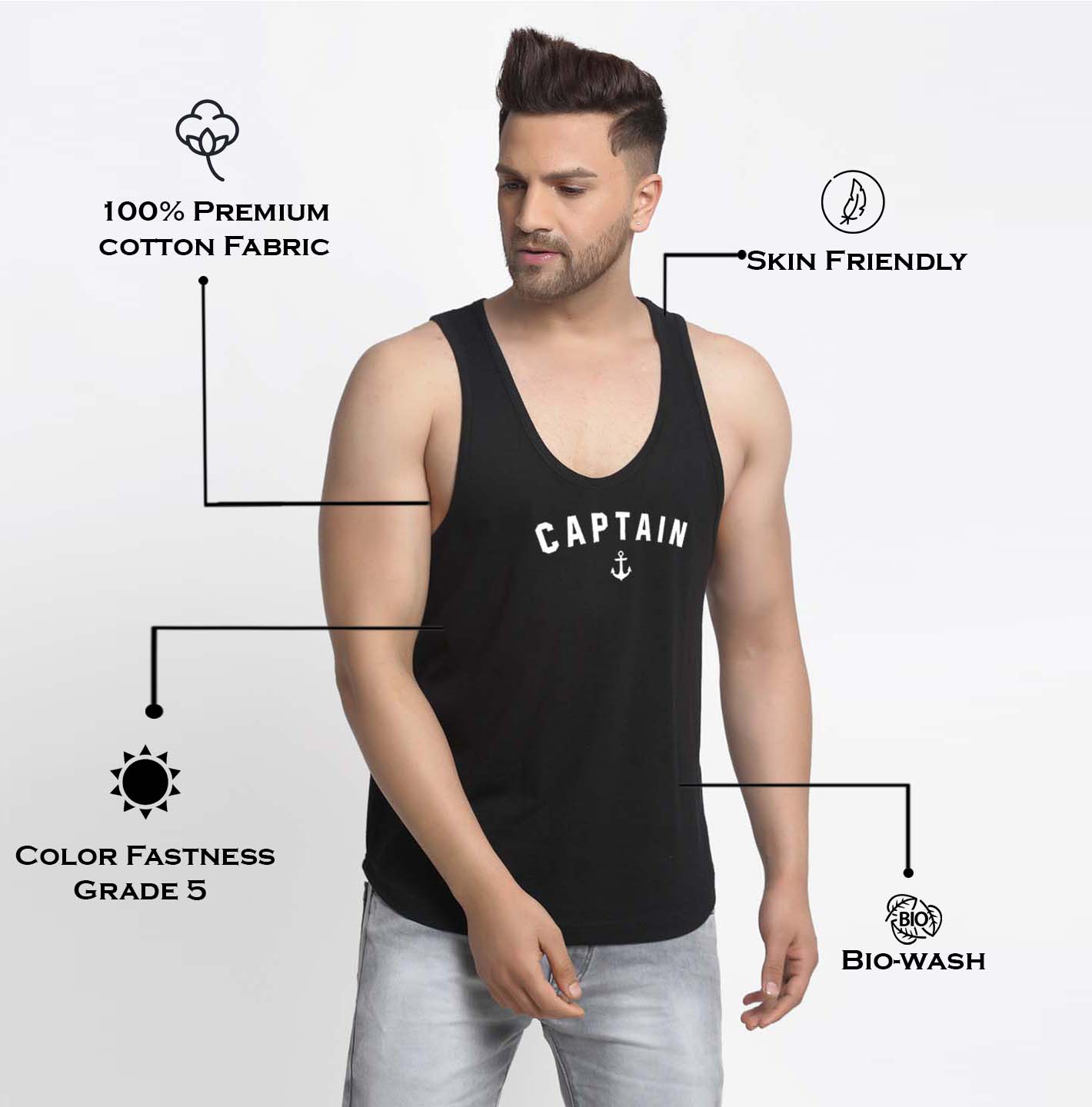 Mens's Captain Printed Innerwear Gym Vest - Friskers
