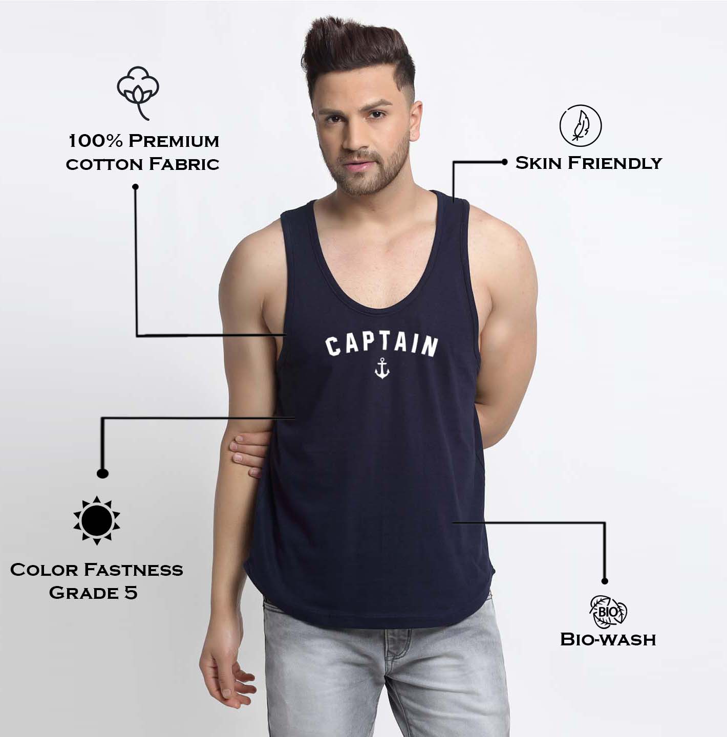 Mens's Captain Printed Innerwear Gym Vest - Friskers