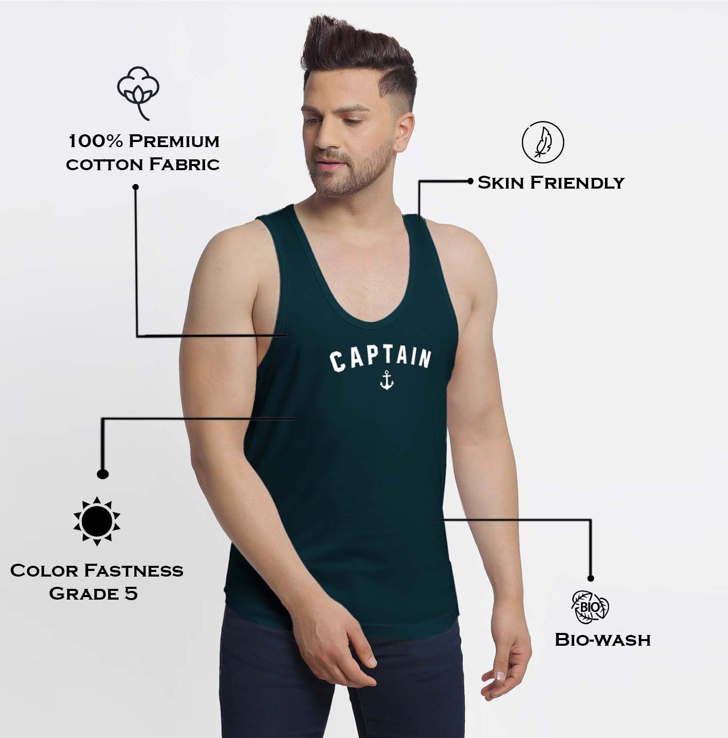 Mens's Captain Printed Innerwear Gym Vest - Friskers