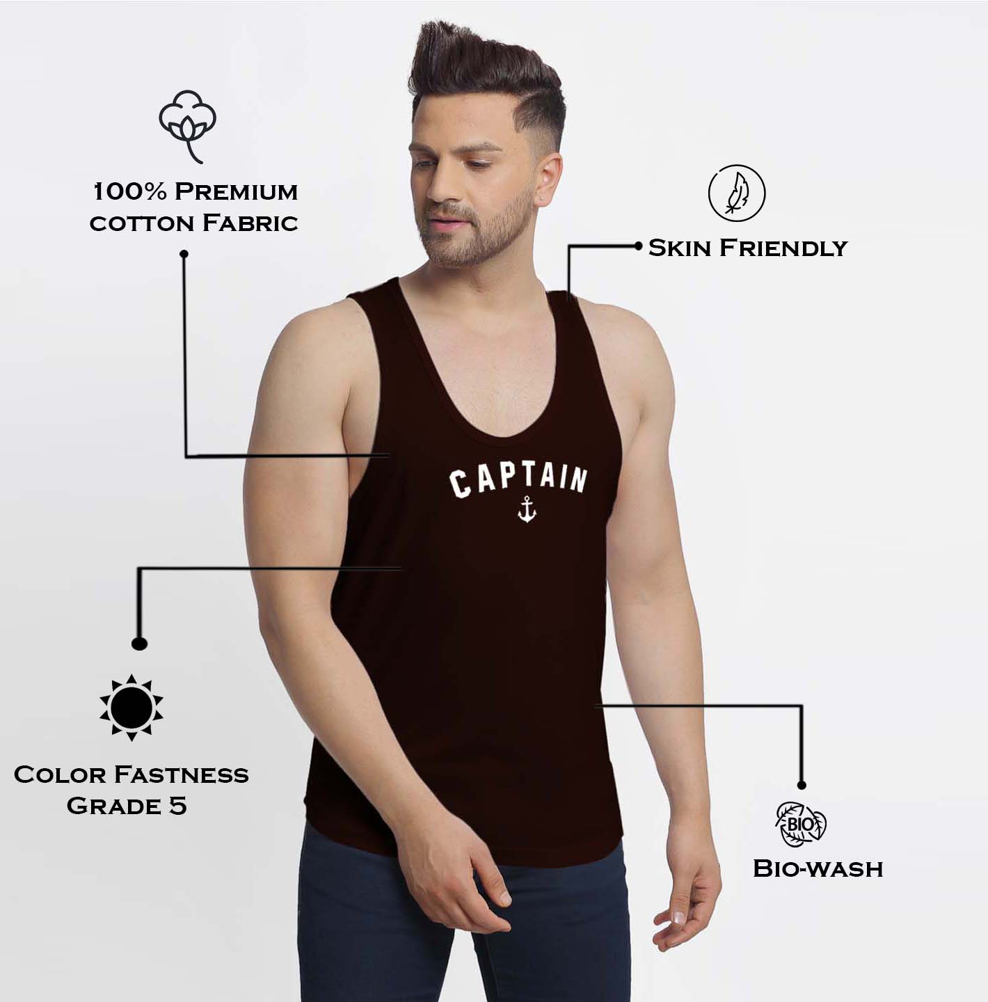 Mens's Captain Printed Innerwear Gym Vest - Friskers