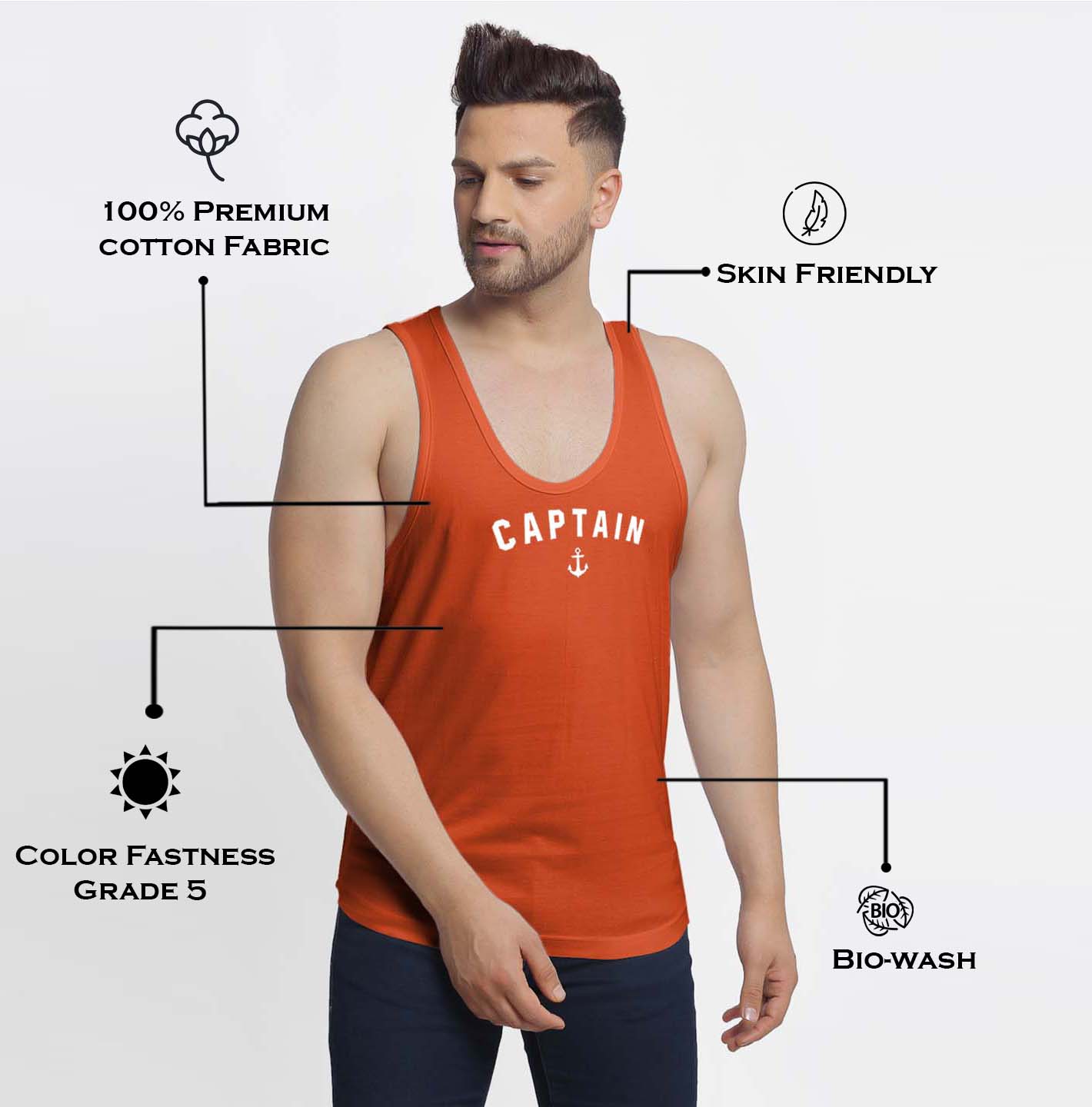 Mens's Captain Printed Innerwear Gym Vest - Friskers