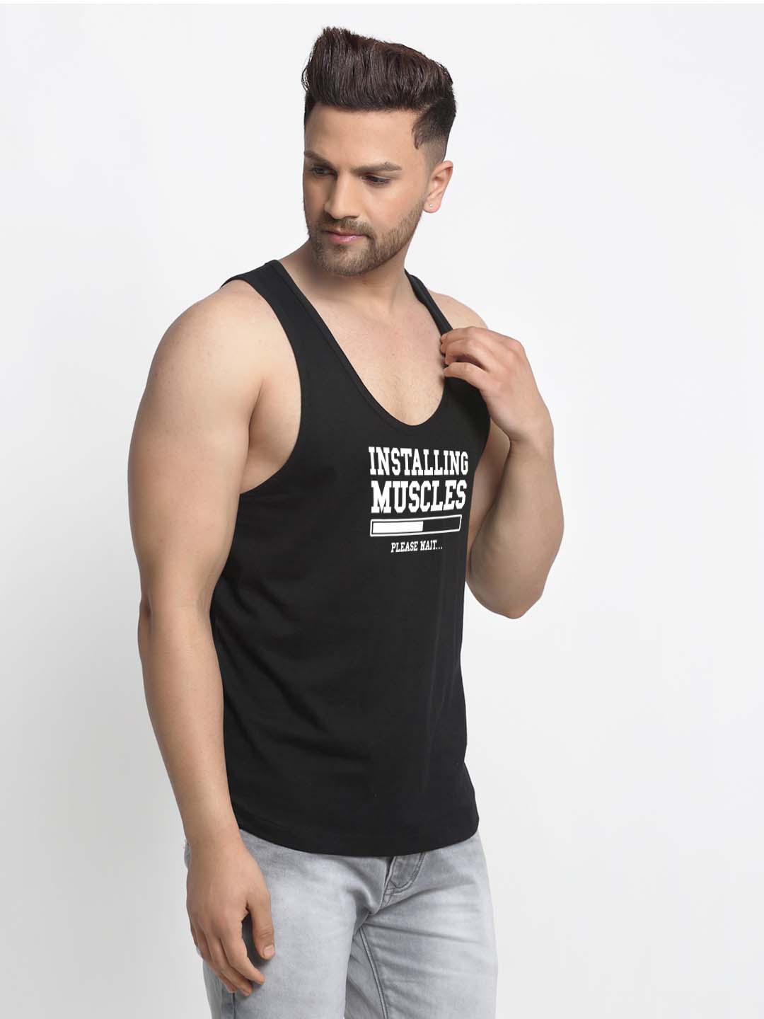 Mens's Installing Muscles Printed Innerwear Gym Vest - Friskers