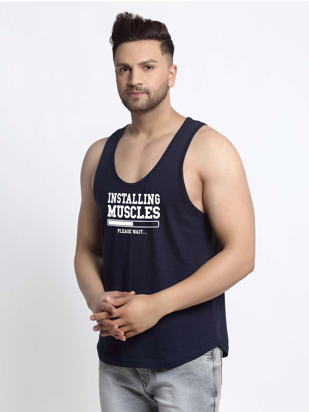 Mens's Installing Muscles Printed Innerwear Gym Vest - Friskers